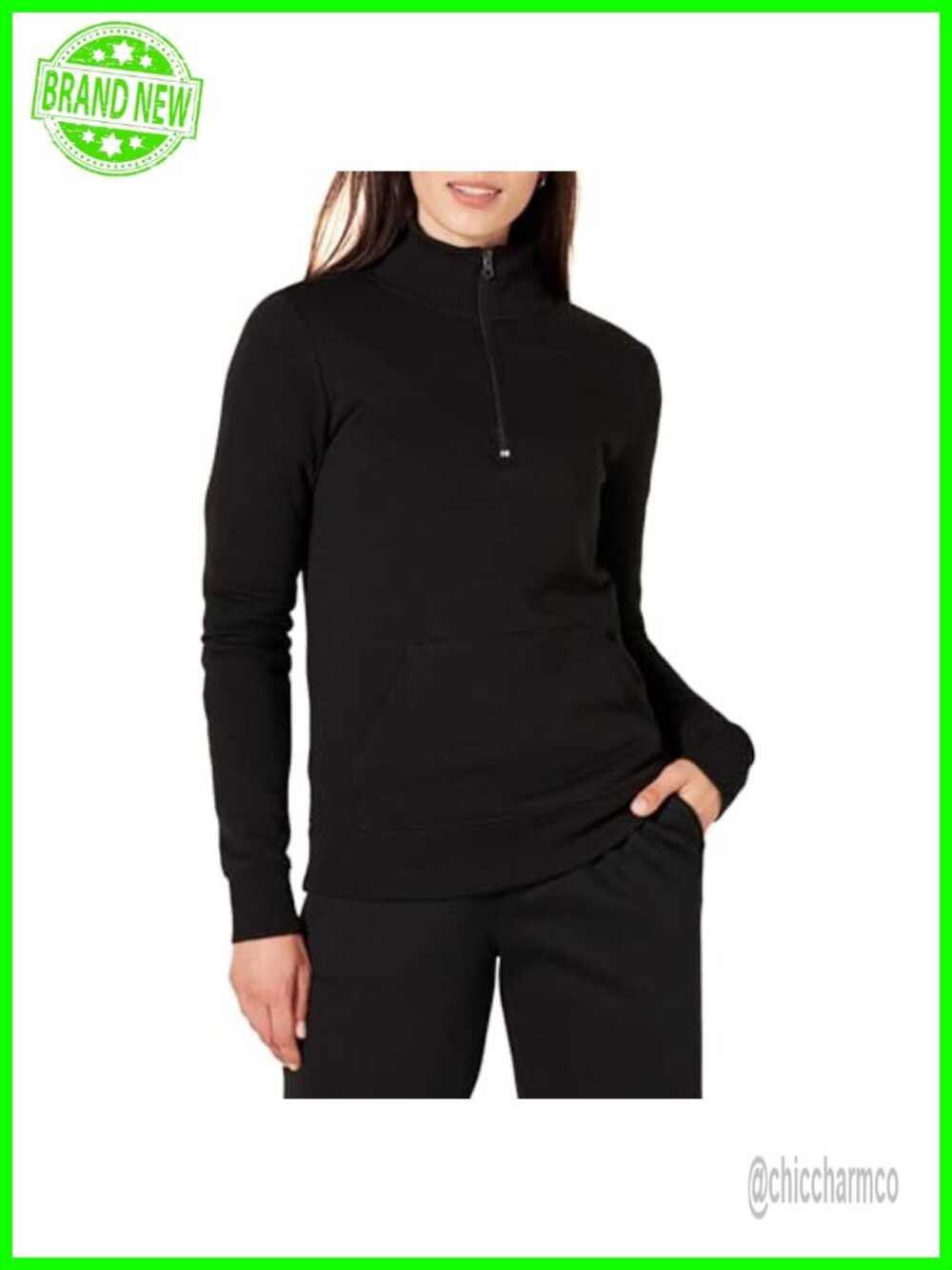 French Terry Fleece Quarter-Zip Pullover Sweatshirt Kangaroo Pocket